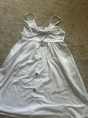 Women’s White Midi Button-Front Tie-Detail Sundress